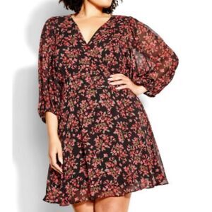 City Chic Women’s Black Floral Cottagecore Jasmine Mini Dress Plus Size 18